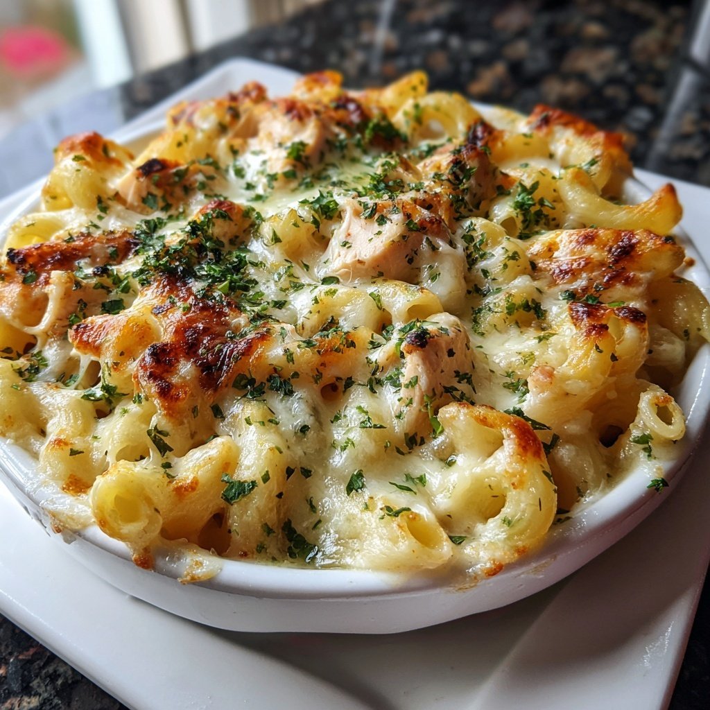 Creamy Garlic Chicken Pasta Bake