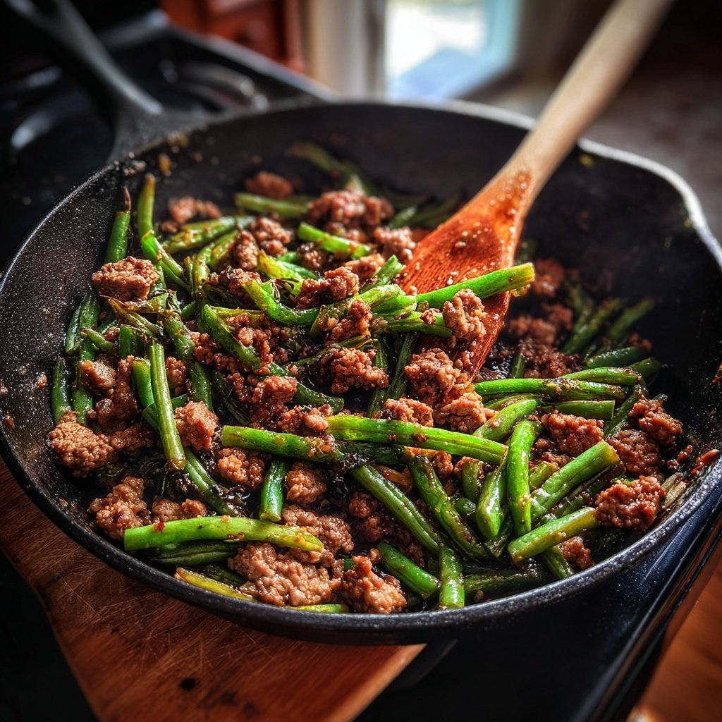 Hamburger Meat And Green Bean Skillet